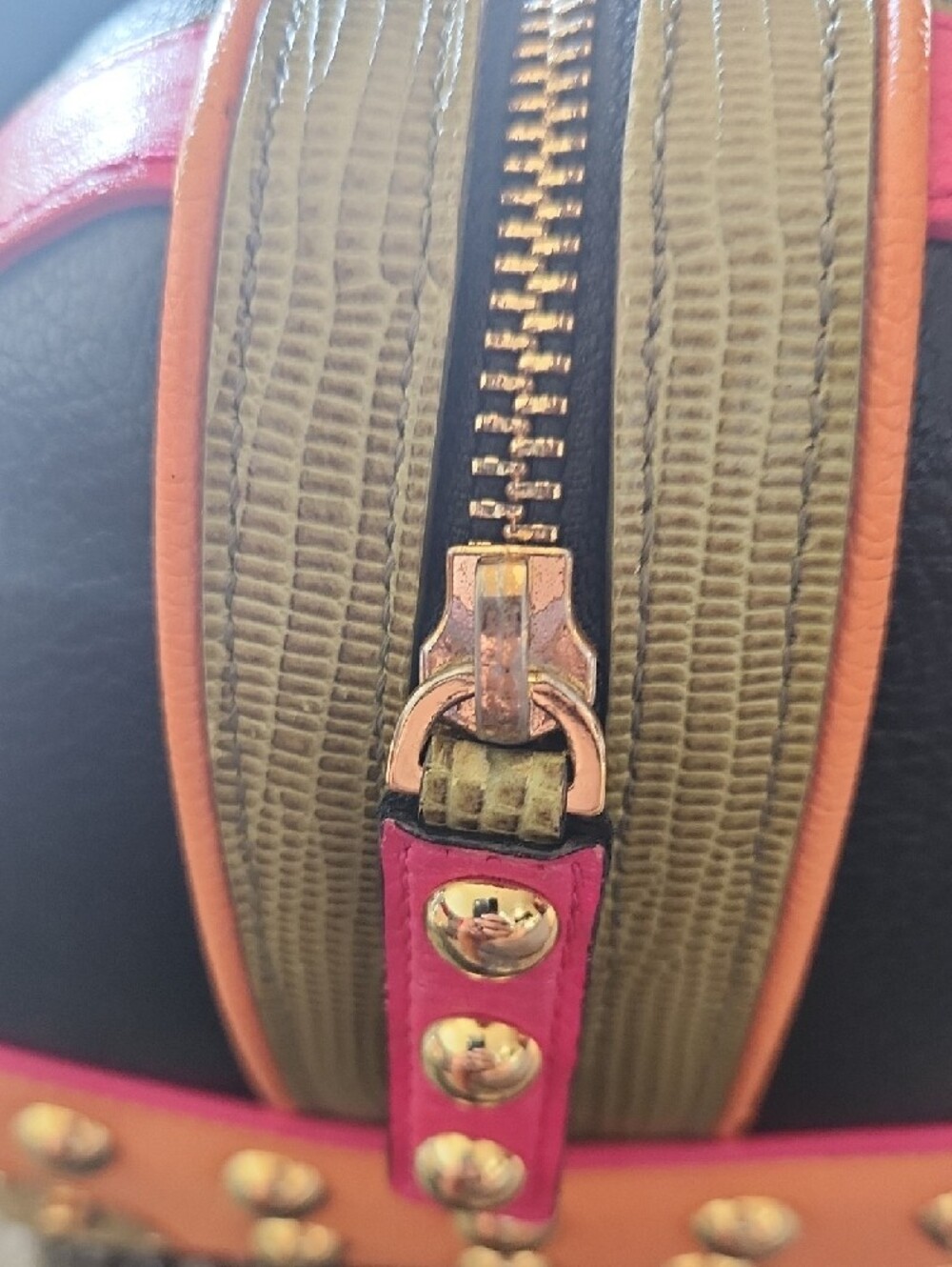 Limited Edition Metro City Black & Pink Mixed Leathers Structure Boston Handbag - Picture 3 of 14